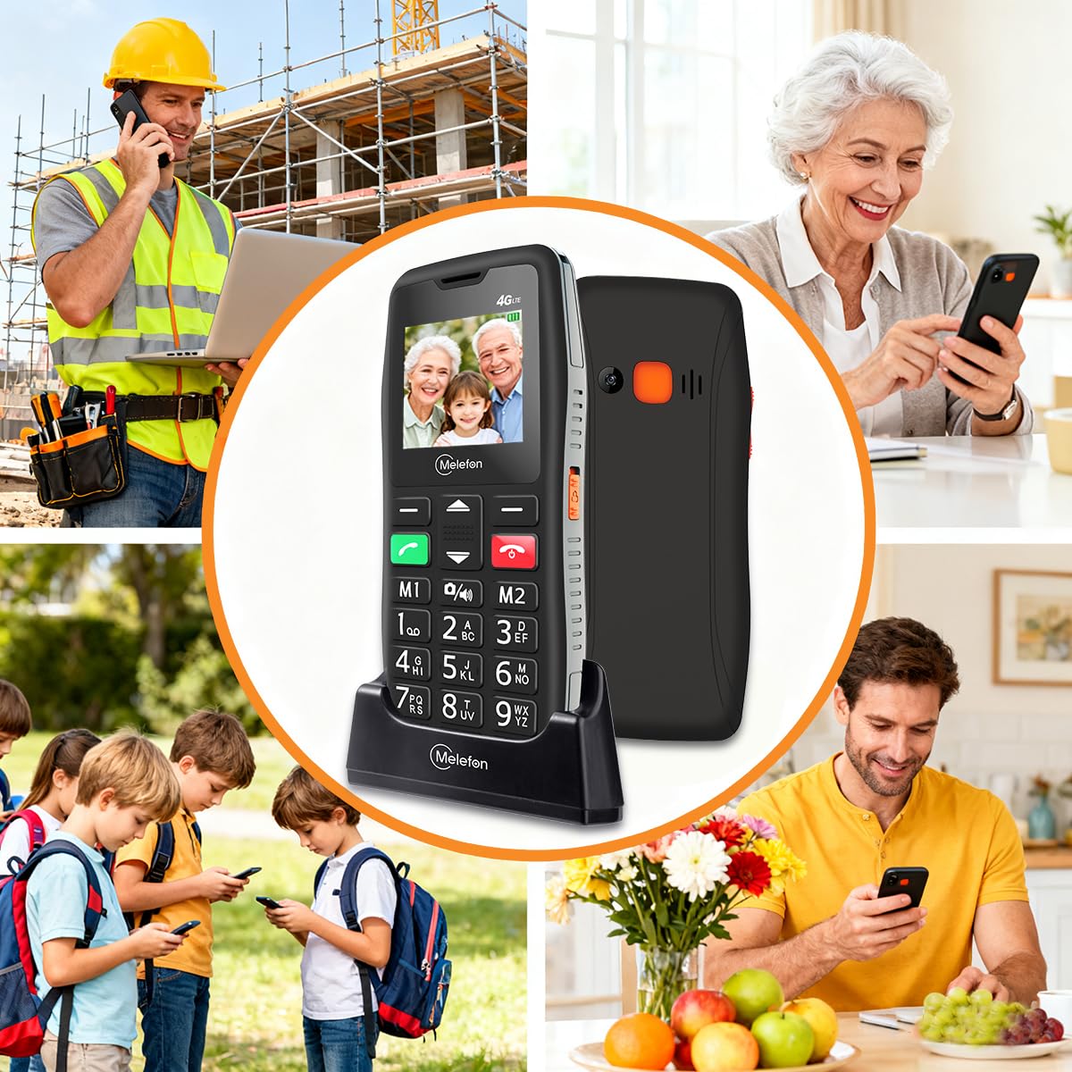 4G-Seniorenhandy ohne Vertrag – kompaktes Handy mit großen Tasten, SOS-Taste, 1,77-Zoll-Farbdisplay | USB-C-Ladestation, UKW-Radio, Tastensperre | Einfache Bedienung