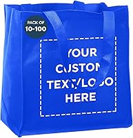 Vista 9 de DISCOUNT PROMOS Bolsas de tela reutilizables personalizadas para compras de comestibles, paquete de 100 unidades, logotipo personalizado, texto