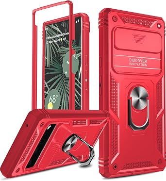 LeYi for Google Pixel 6 Pro Case Case for Pixel 6 Pro with Slide Camera Cover, 360 Full Body Military-Grade Phone Case with Kickstand for Pixel 6 Pro, Red