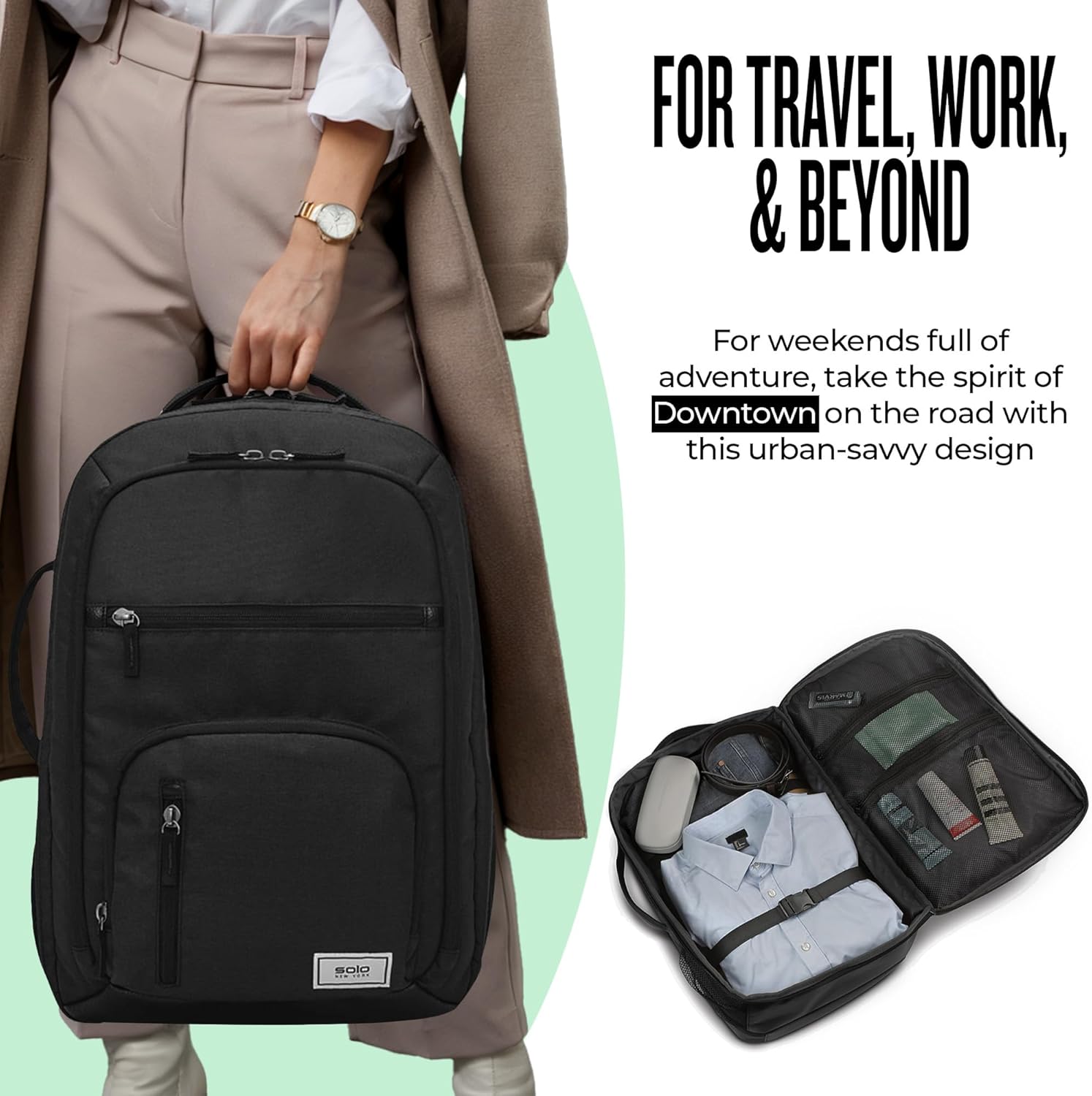 Solo New York TSA Laptop Backpack for Women & Men - Carry On Bookbag for Travel & Work, Lightweight Bag, Mesh Side Pockets, Padded Straps, Fits 17.3" Computer - Grand Travel, Black