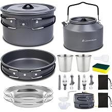 22-Piece Camping Cookware Set | Bare Hard-Anodized Aluminum Mess Kit with 3.1L Large Pot & 1.6L Camping Kettle | Uncoated Camping Kitchen Supplies & Backpacking Camping Kit
