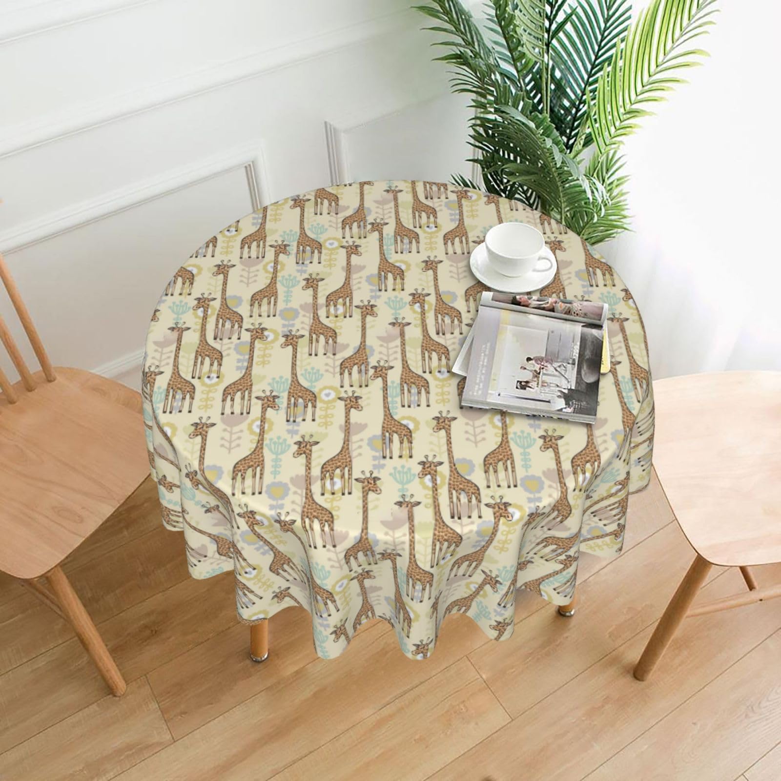 Nbtghga Hand Drawn Giraffes Print Tablecloth Round Border Table Cloth Cover Decorative For Party Holiday Dinning Tabletop Home