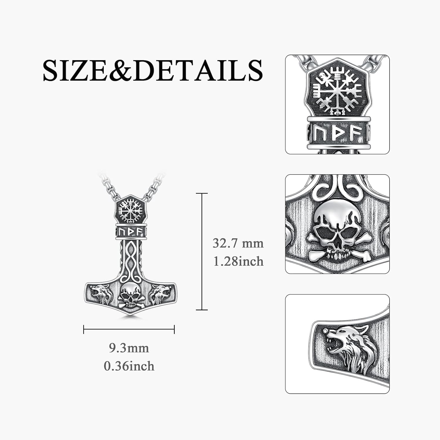 Thors Hammer Necklace 925 Sterling Silver Viking Mjolnir Pendant Mjolnir Jewelry for Men Women