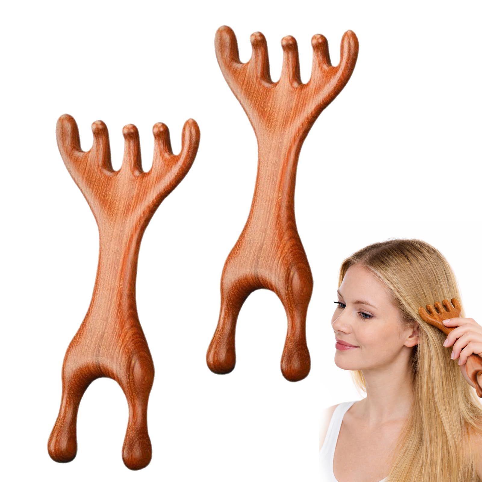 2 Pcs Massage Comb Scalp Massage Comb Wood Therapy Massage Tools Head Massager Scalp Manual Scalp Massagers Five