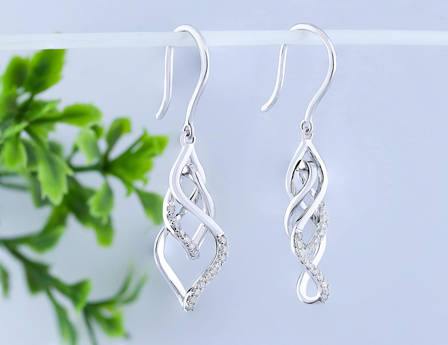 Dazzlingrock Collection Round Gemstone or Natural Diamond Infinity Knot Twist French-Wire Dangle Drop Earrings for Women in 10K Real Solid Gold - Image 4