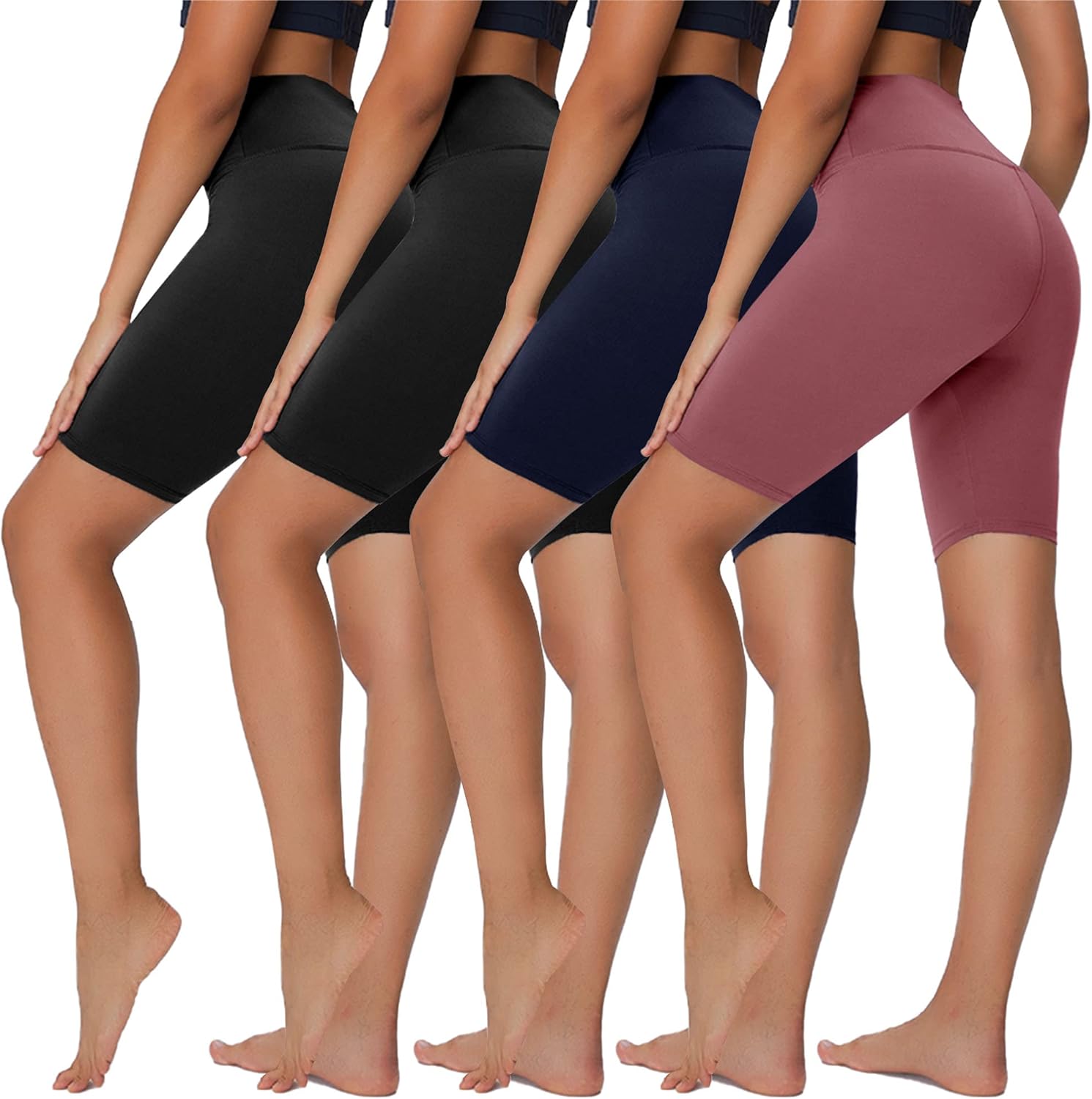 Sundwudu Paquete de 4 pantalones cortos de motociclista para mujer, 8 pulgadas, cintura alta, yoga, correr, entrenamiento