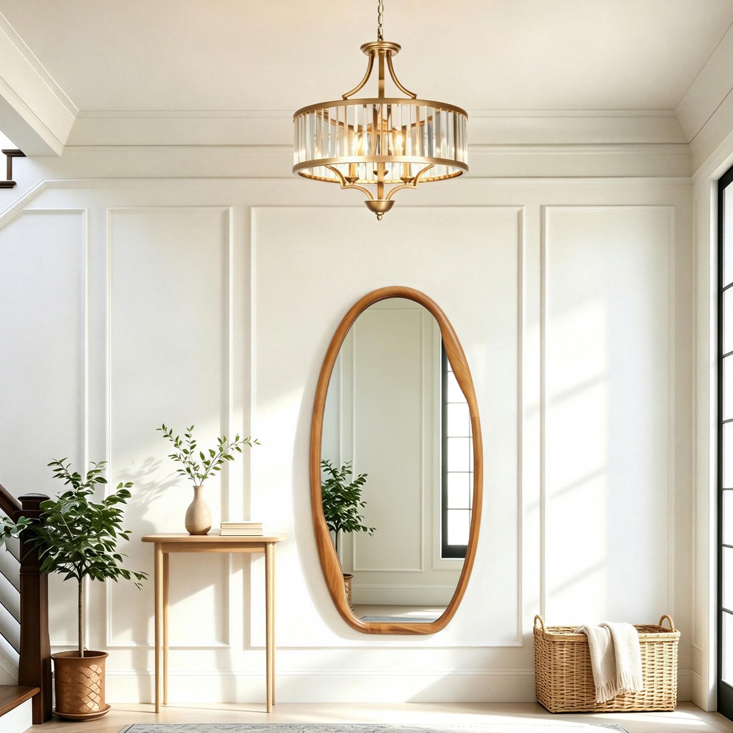 JJUUYOU Espejo Colgante con Marco de Madera de diseño Irregular, tamaño 100x50 cm. Ideal para baños, dormitorios, Salas de Estar, vestidores y entradas.
