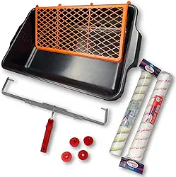 Kit Para Pintura Com Bandeja 20L para Parede, Teto + Suporte Duplo Com 2 Rolo De Lã Respingo Zero - Original