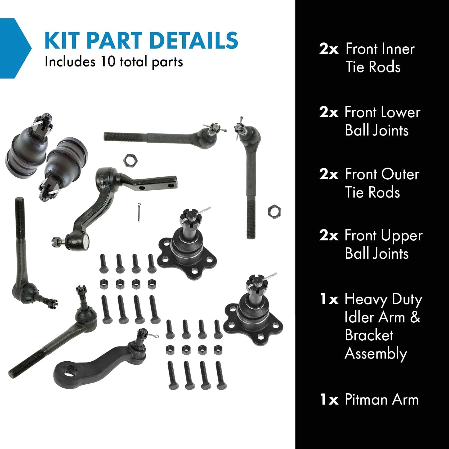 TRQ Front Steering & Suspension Kit Ball Joint Idler Arm & Bracket Assembly Pitman Arm Tie Rod Compatible with 1988-1992 Chevrolet C1500 1992 C1500 Suburban C2500 GMC