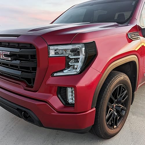 Miniatura 3 de SlickMod Tinte de humo de vinilo precortado para faros delanteros GMC Sierra 1500 2019-2021 (20% humo oscuro, 2. marcador lateral de faros)