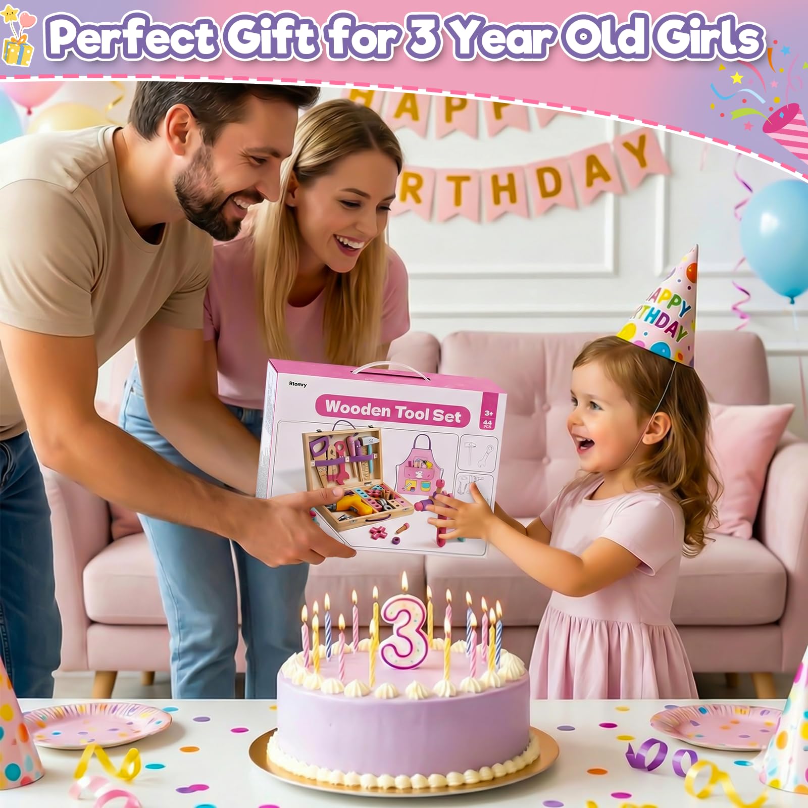 Jouet Enfant 3 ans, Jouet Fille 3 ans, Boite a Outils Enfant Montessori Jeux Enfants 3 ans, Jeux Fille 3 4 ans Bois Jouets avec Perceuse Tablier Bricolage Outils Cadeau Fille 3 4 5 ans Garçon (44 Pcs)