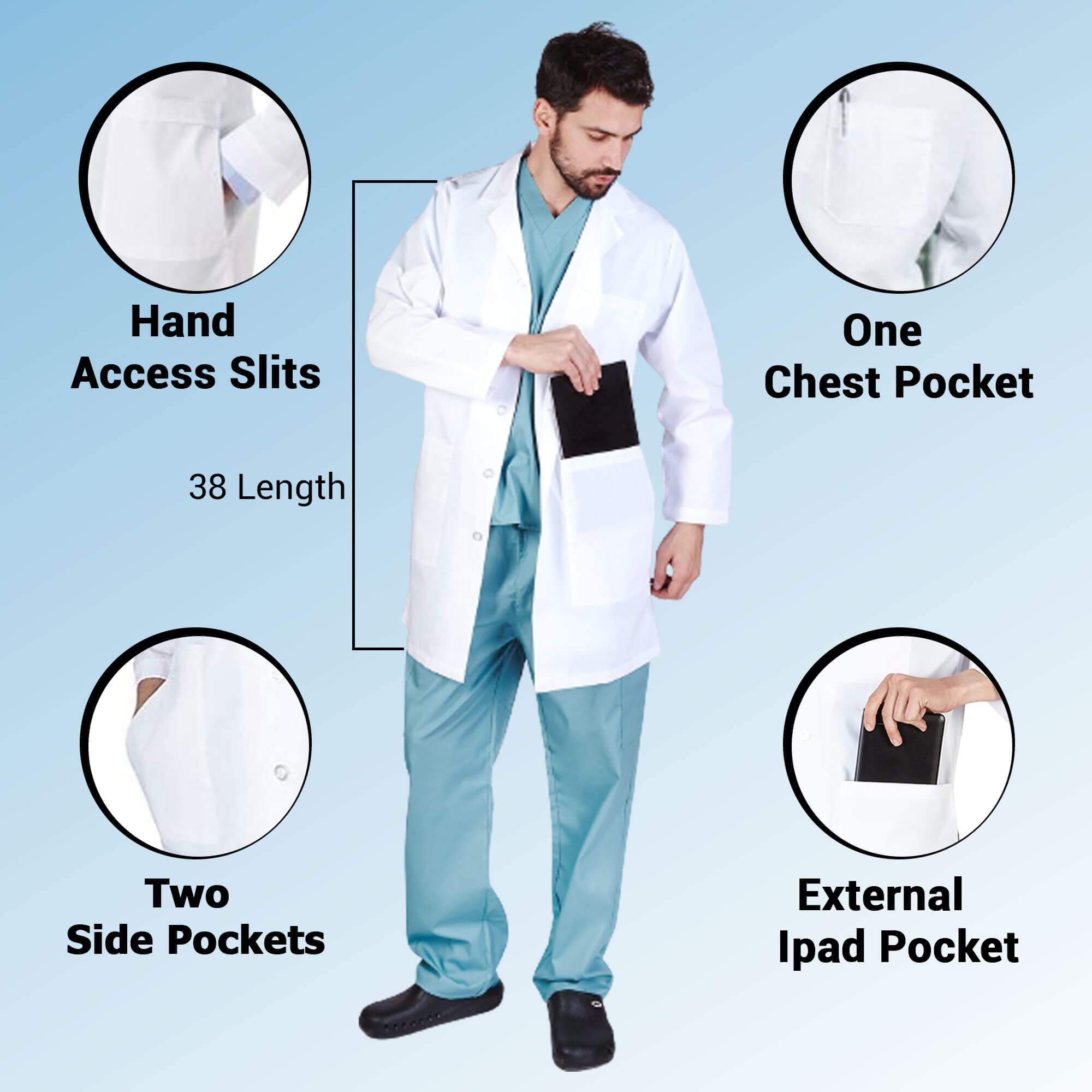 ACTIVE UNIFORMS Men IPAD Pocket Holder Lab Coat (White, 5X-Large)