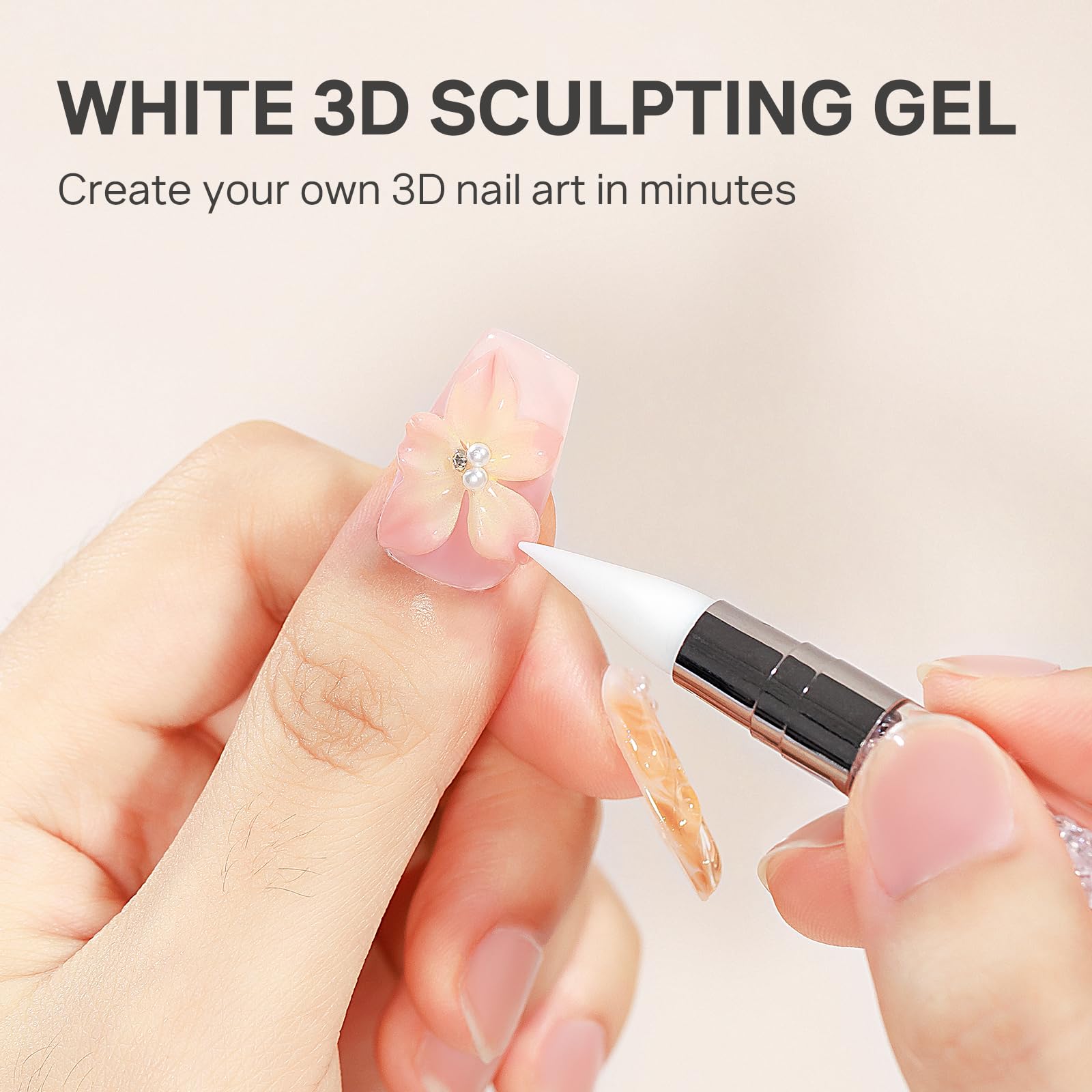 Gel 3D de 1.06 oz para arte de uñas, gel transparente para esculpir uñas, gel de moldeo no pegajoso para esculpir uñas UV LED Soak Off Gel Esmalte con lápiz de arte de uñas y molde 3D para 2