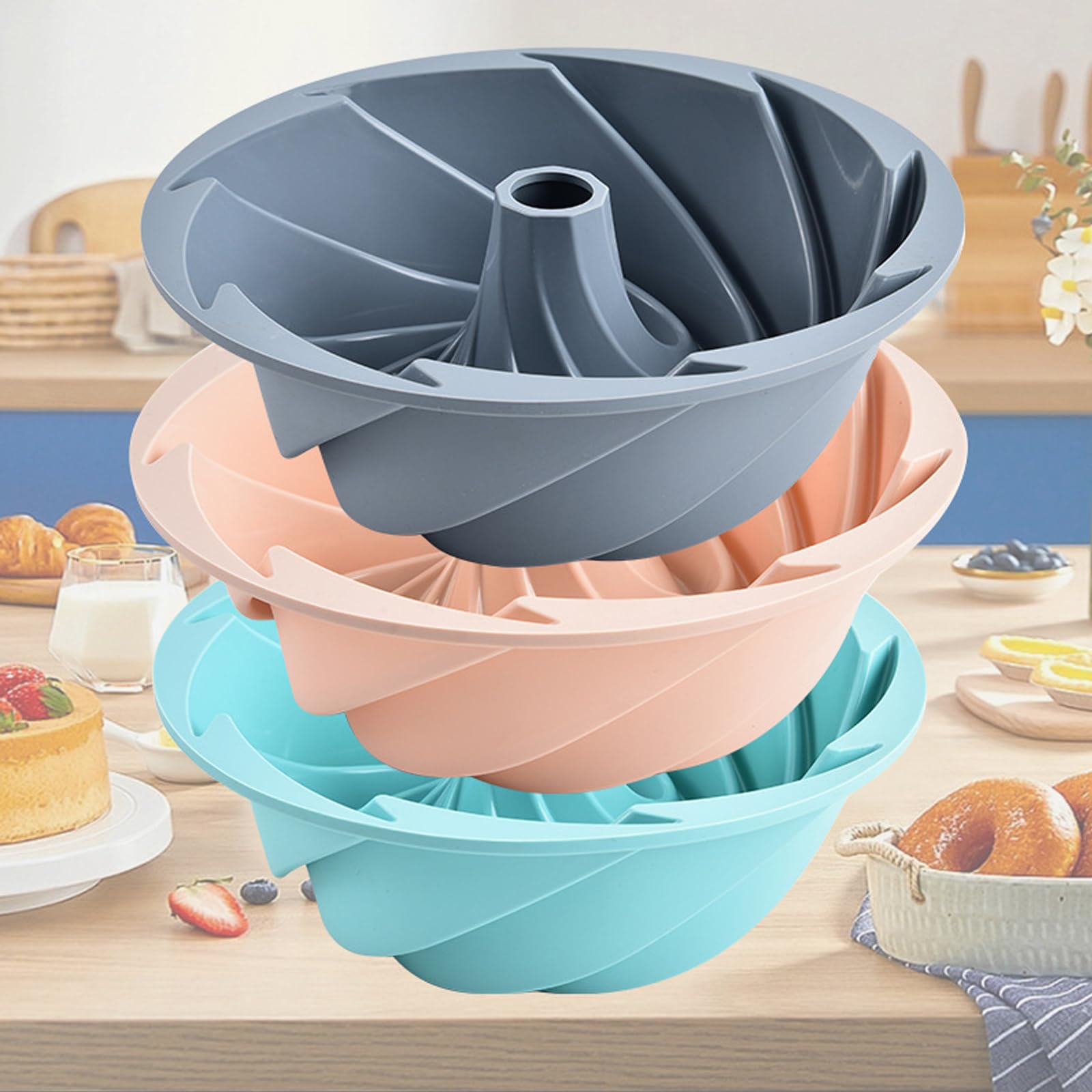 Moule à Kouglof En Silicone 2 Pièces 16 Cm – Antiadhésif, Réutilisable, Pour Gâteaux, Brioche, Gelées, Mousses Et Beignets – Gris