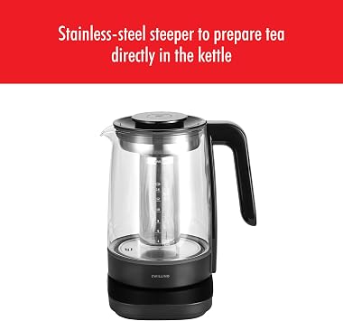 ZWILLING Enfinigy Glass Kettle 1.7L, Tea Kettle, 6 Preset Temps for the Perfect Cup, Tea Timer, Black