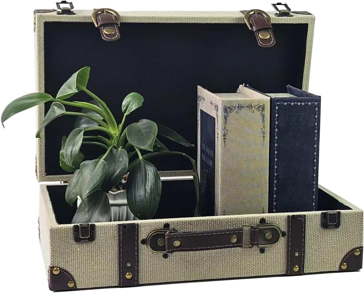Vintage Suitcase Covered Decorative Trunk Antique-Style Wood Chests, Perfect for Weddings and Keepsakes