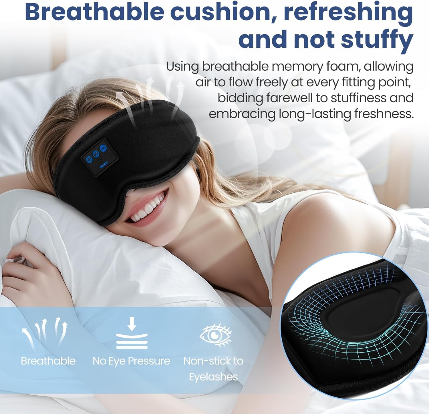Sleep Headphones, HILDCROA Sleep Mask with Bluetooth Headphones, Sleeping Headphones for Side Sleeper, Bluetooth Eye Mask for Sleeping, Meditation & Travel