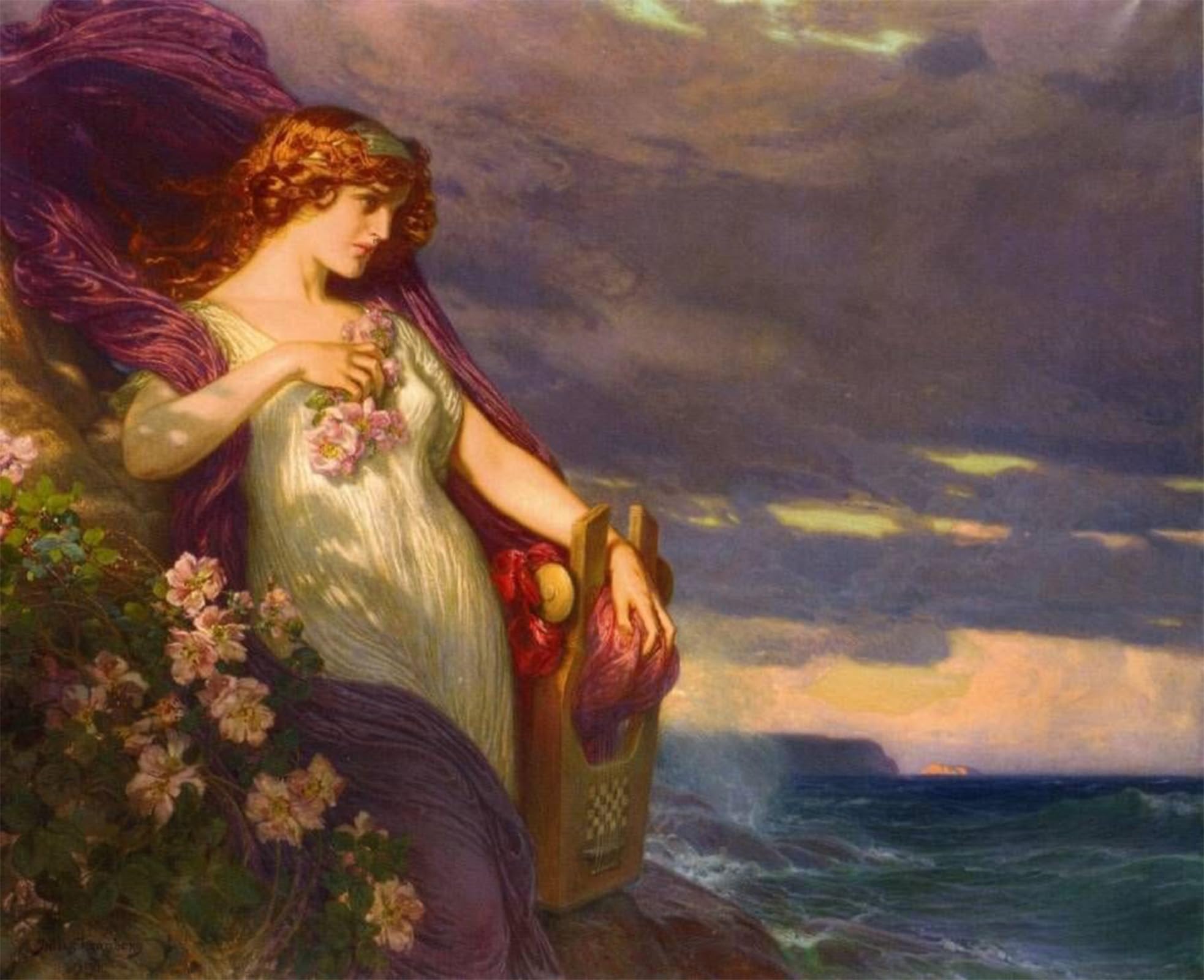 Sappho Julius Kronberg Grand Format 60x90cm Impression Toile Déco - 5