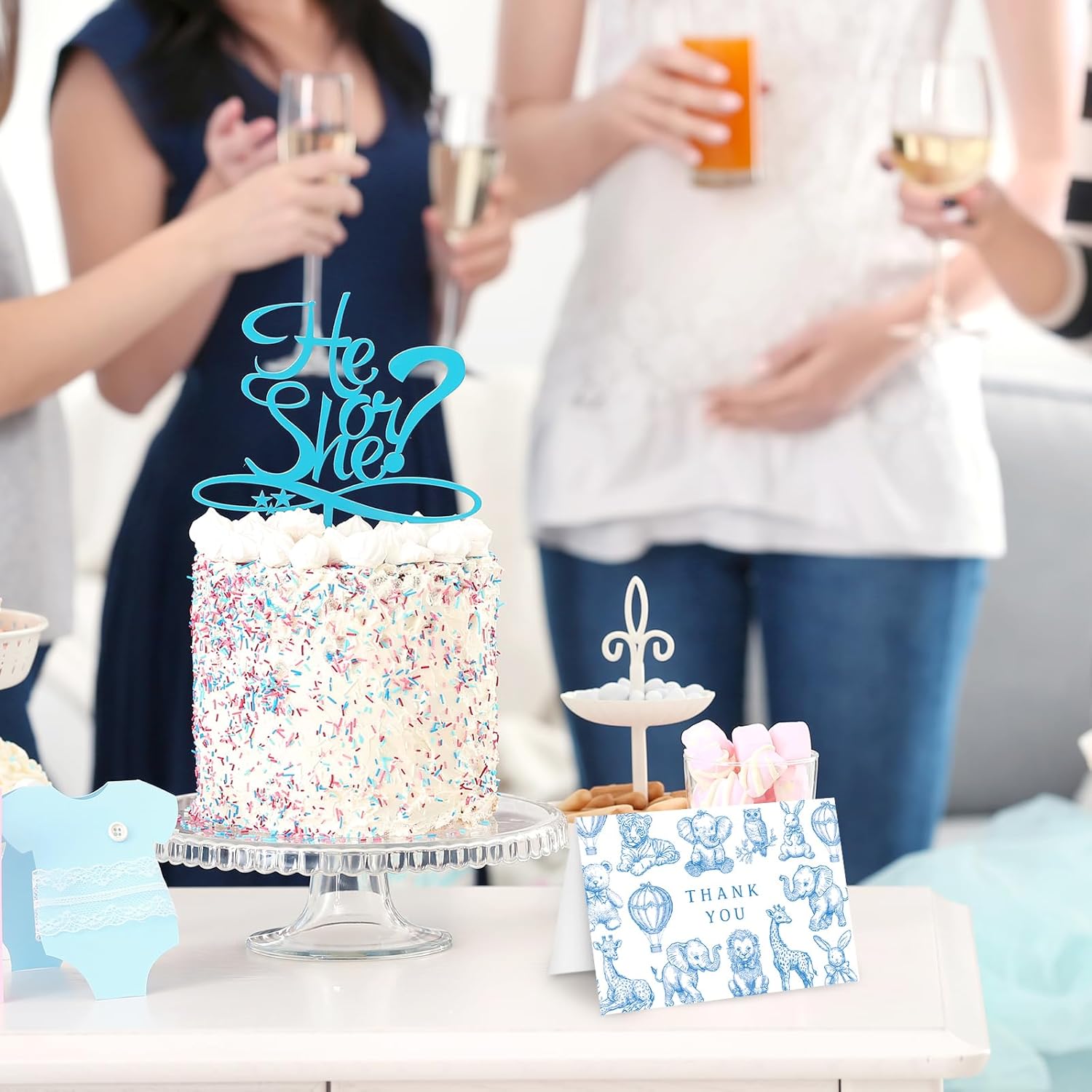 Whaline 24 Pack Baby Shower Thank You Card Cute Blue White Animal Greeting Cards with Envelopes Stickers Blank Note Cards for Gender Reveal Birthday Party Supplies - Image 6