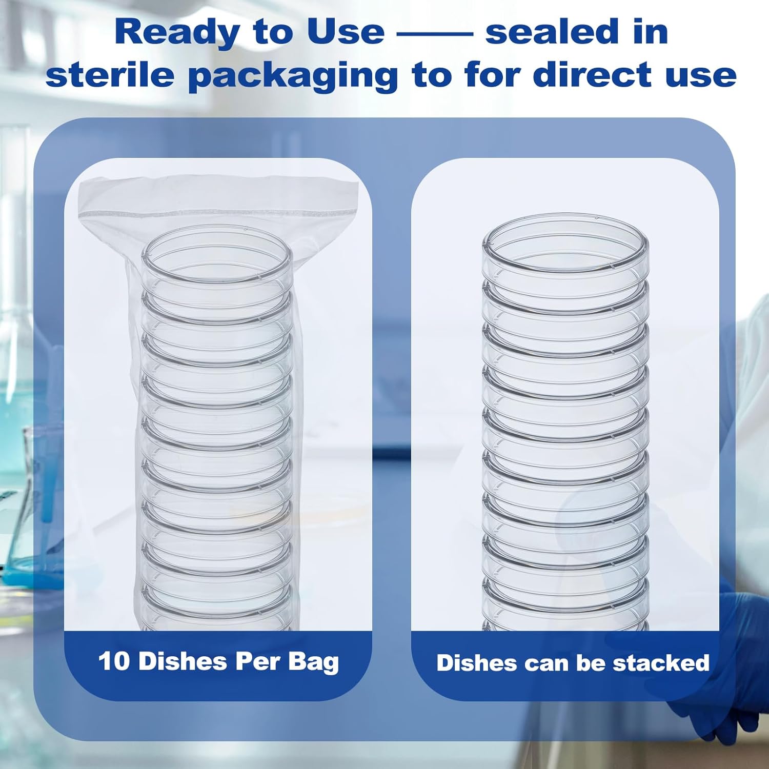 100 Pack Petri Dishes with Lids, 60×15mm Plastic Sterile Small Petri Dish, Thick Clear Stackable Culture Dishes with Loose Cap for Lab Experiment, Myclogy, Biology