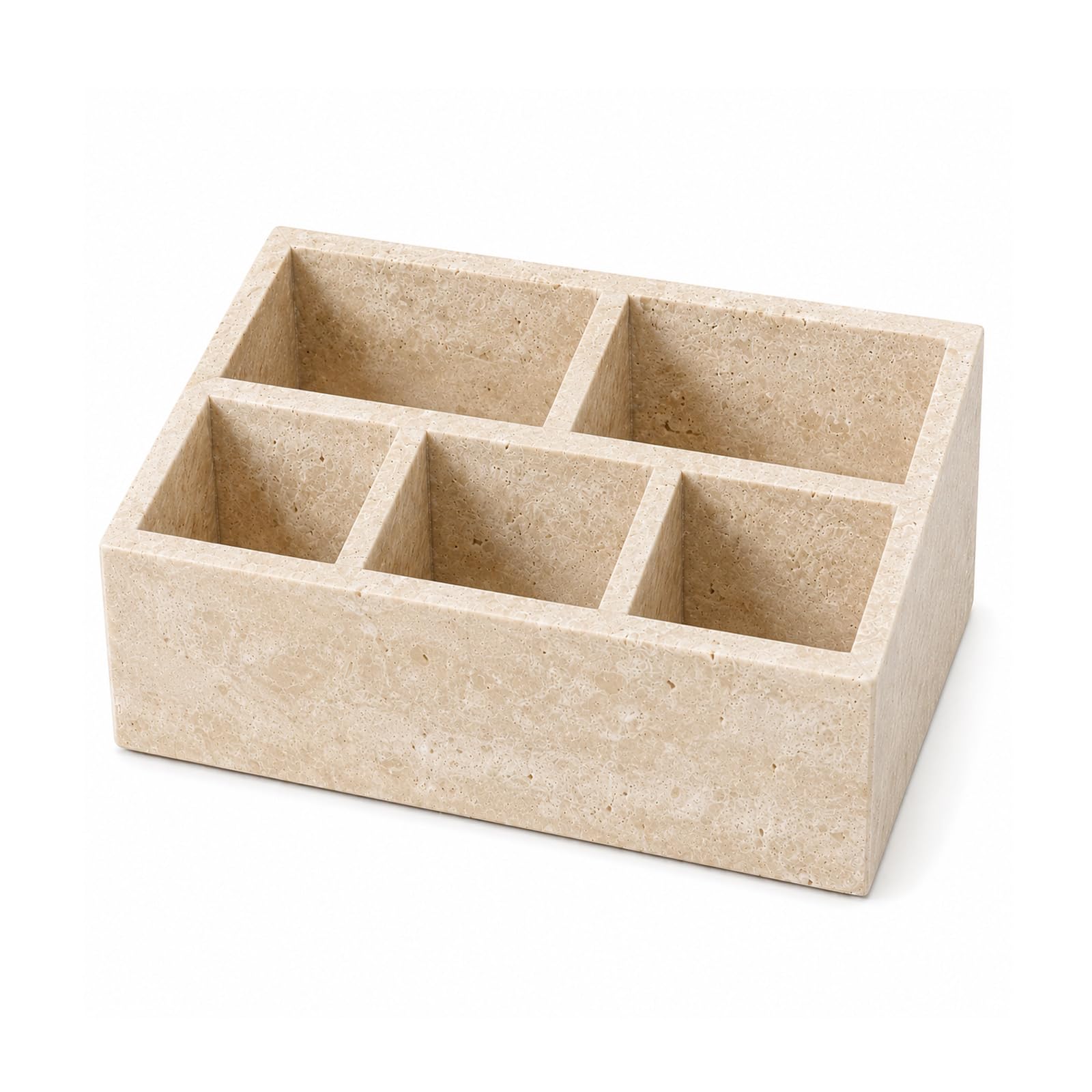 Artisanal Abode Travertine 5-Compartment Desk Organizer, Beige