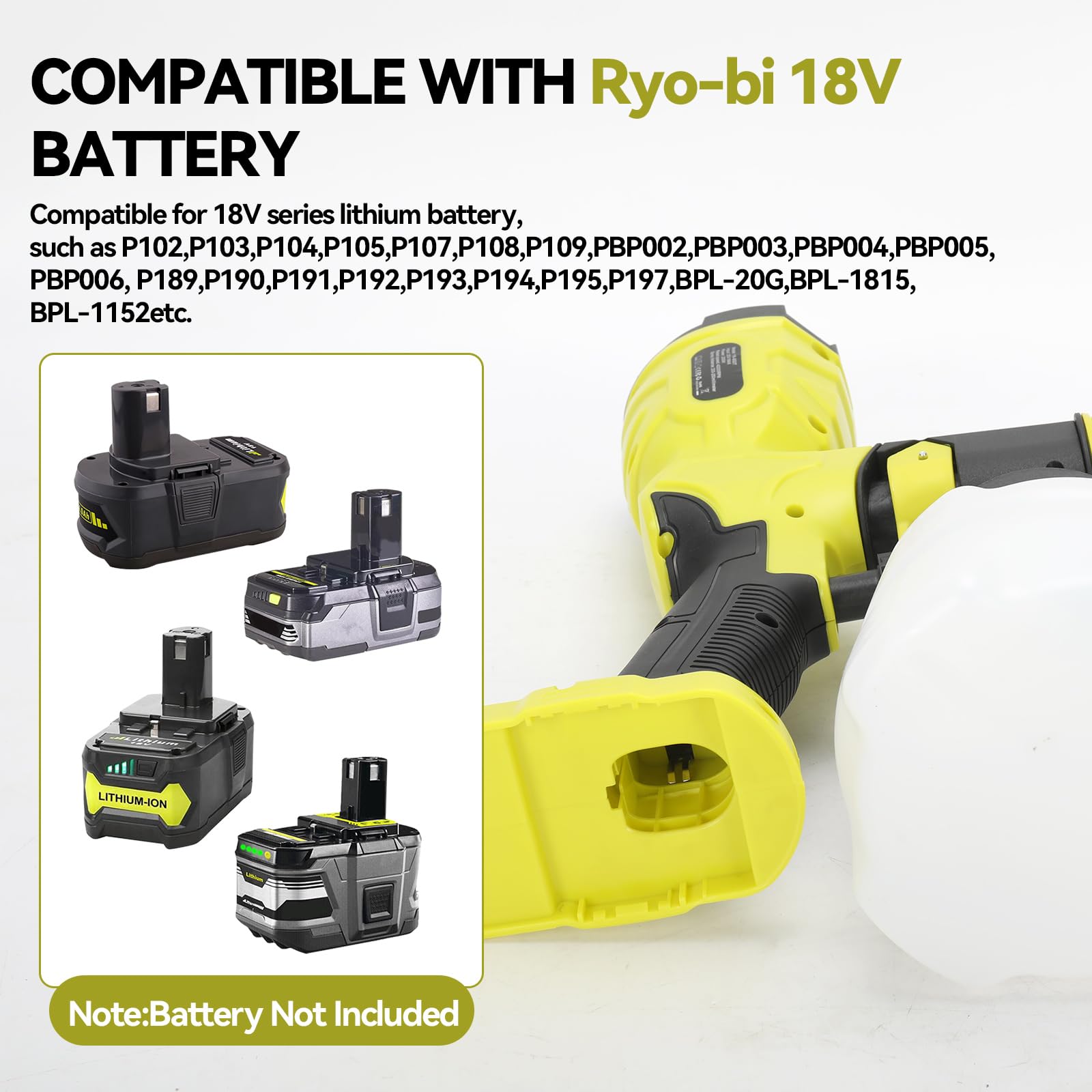 Pulverizador de pintura inalámbrico compatible con batería Ryobi de 18 V, pistola eléctrica de mano con 4 boquillas, 3 patrones de pulverización, contenedor de 1200 ml para paredes, muebles y pintura