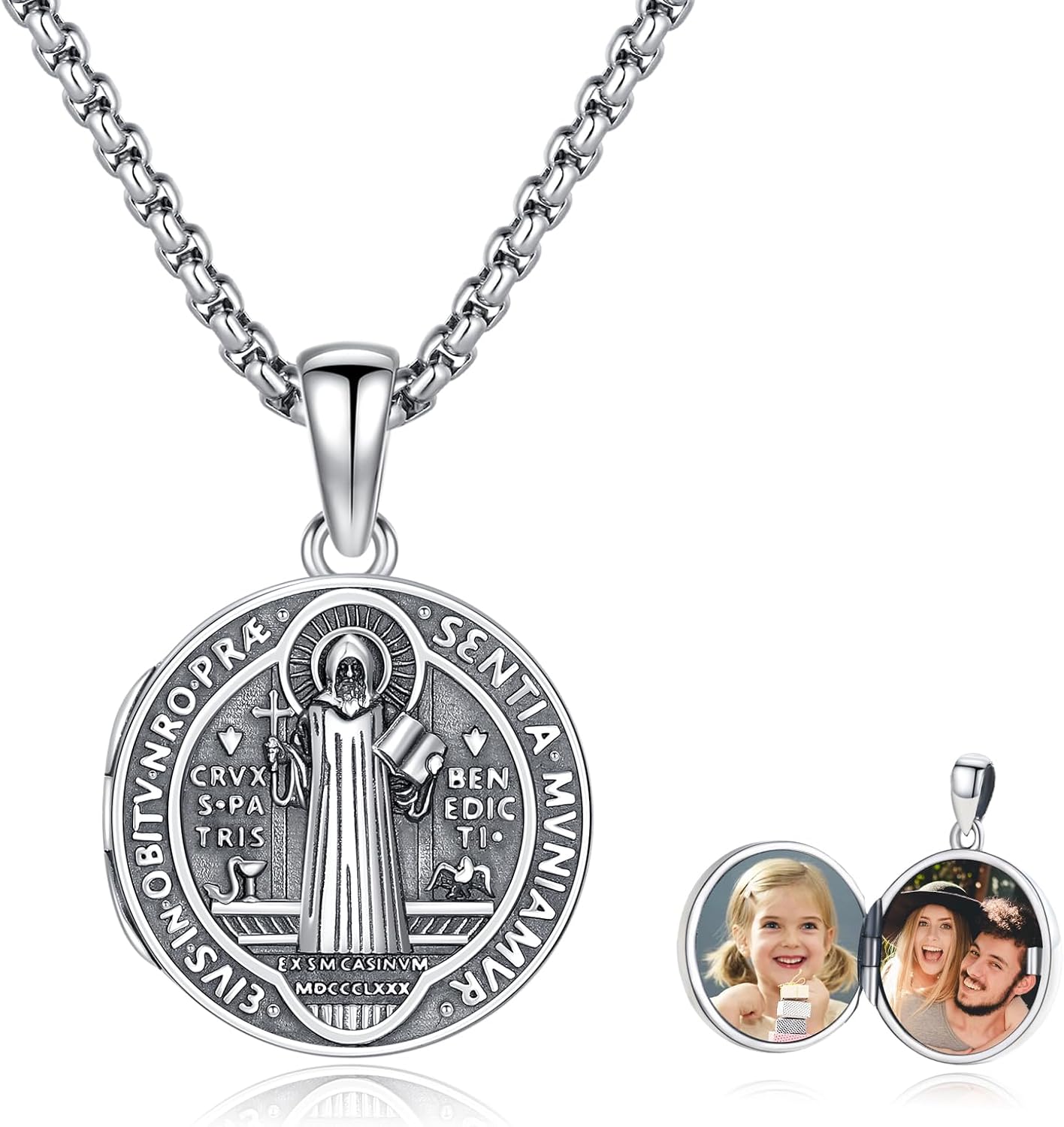 925 Sterling Silver Patron Saint Necklace St Michael/St Benedict Necklace Protection Amulet Pendant Catholic Medallions Jewelry for Men