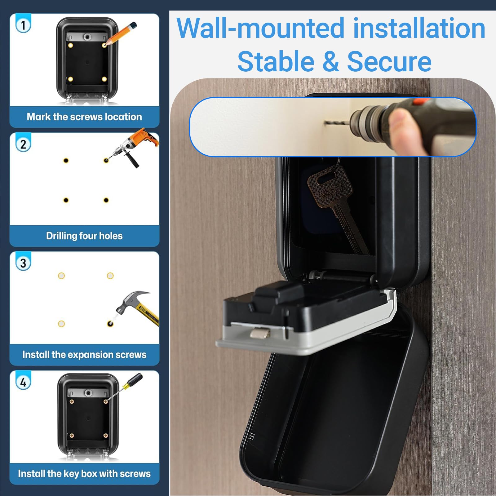 Cassetta Sicurezza Chiavi, Cassetta Portachiavi Bluetooth, Elettronica Cassaforte per Chiavi con Codice App mobile e codice PIN Self Check in per Airbnb, Uffici, Case, Garage e Visitatori