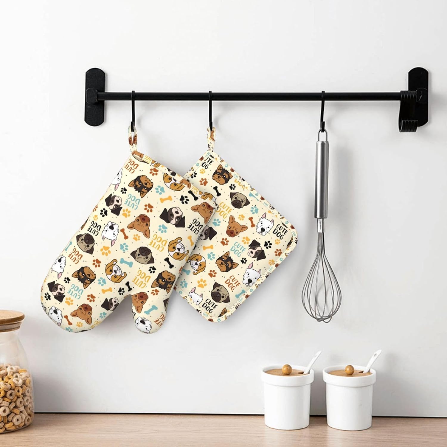 Cute Dog Oven Mitts and Pot Holders Set - Heat Resistant (500°F) Non-Slip Silicone Kitchen Gloves for Cooking, Baking, Grilling & BBQ - Kitchen Accessories for Women/Men, Gift Idea - Image 6
