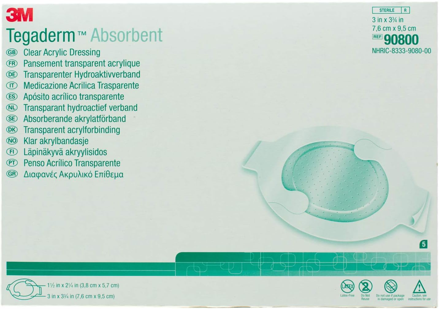 3M 90803 Tegaderm Absorbent Clear Dressing, 3-3/8" x 4-1/2", Oval