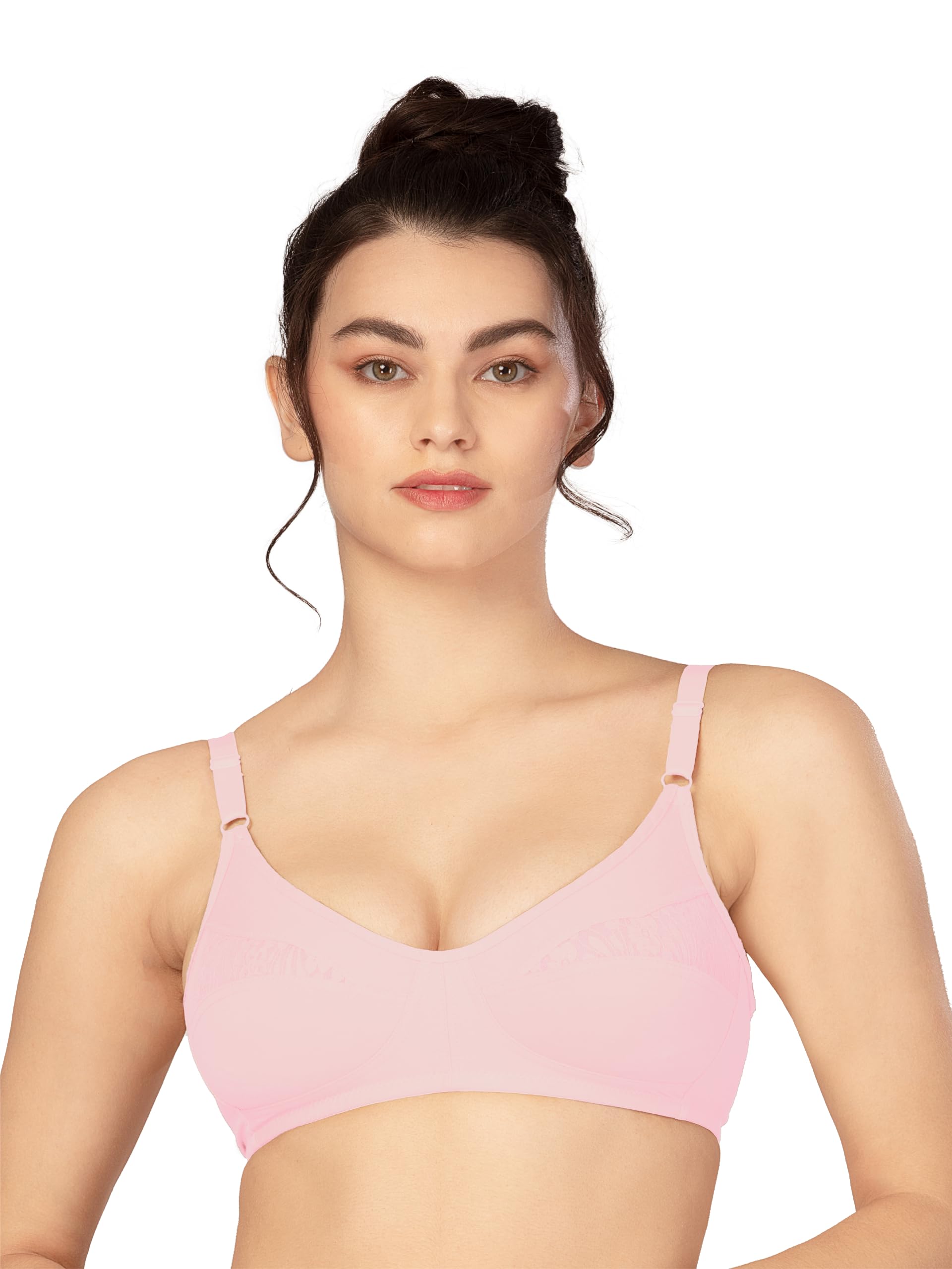 Womens Cotton Spandex Bra Seamed Full Coverage Non-Padded Adjustable Strap Wire-Free U-Frame Bridal Bra for Girls (Pink_38D) - L0196-image-42