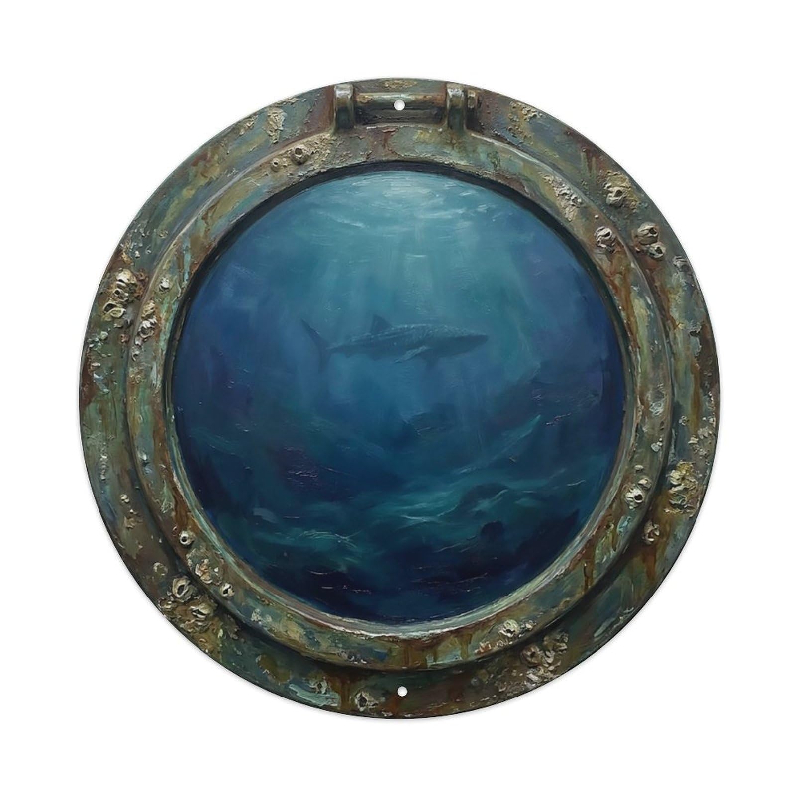 Vintage Porthole Deep Blue Ship Window Undersea Deep Sea Metal Tin Sign