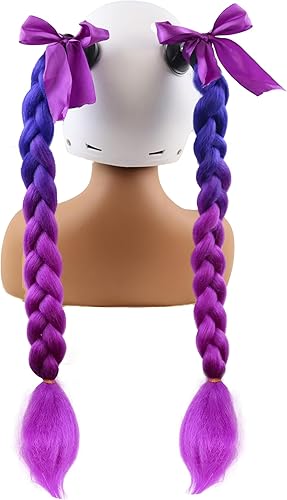 Miniatura 7 de Negro Morado 2 Pzas Coleta de Casco con Ventosa Desmontable Coleta de Casco de Motocicleta Trenzas de Casco de Bicicleta Colas de Cabello para