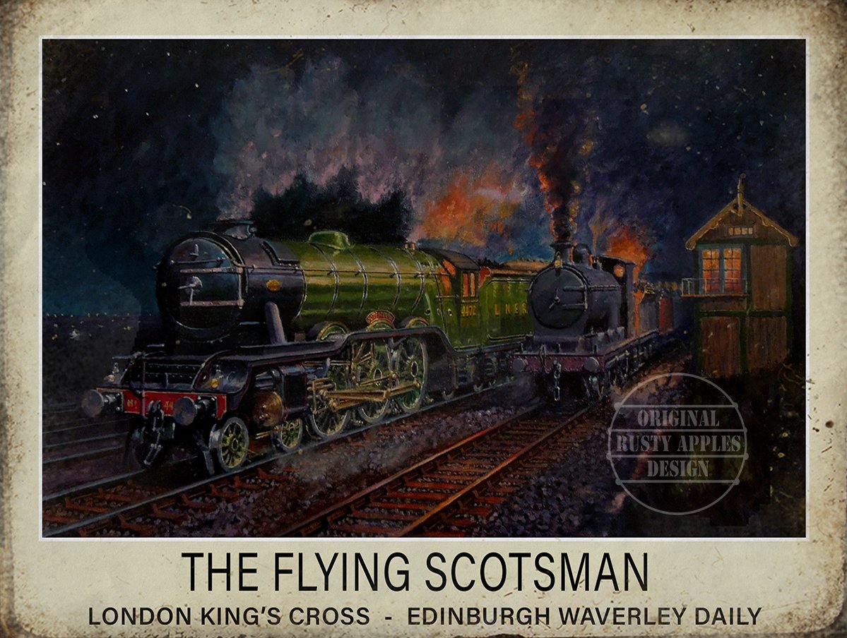 The Rusty Apples Metal Sign Co Golden Flying Scotsman To Edinburgh– The Age Of The Steam Train - Metal Sign (8” X 6” 200 X 150 Mm)