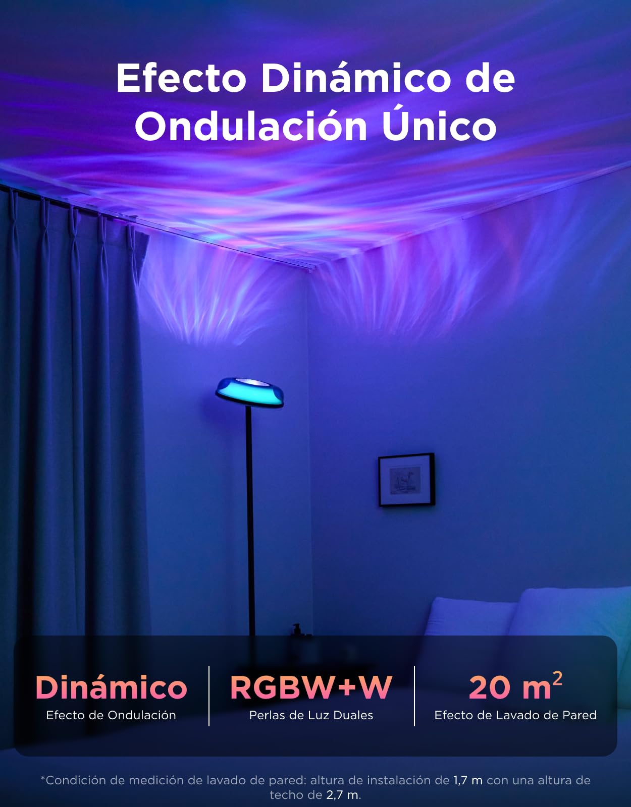 Govee Lampara de Pie de Tres Zonas Independientes RGBIC, Lámpara de Pie con Iluminación Ondulada, Compatible con Matter y Alexa, 80+ Modos de Escena, 1000lm, 2700-6500K, Ideal para Salon y Dormitorio