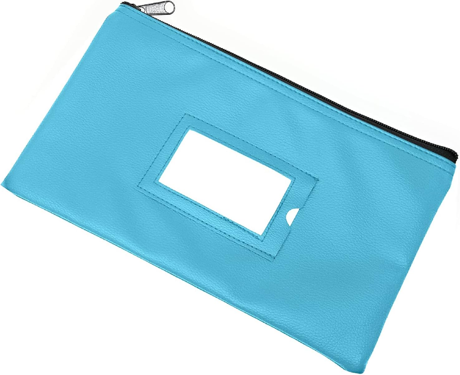 Money Bank Deposit Bag with Zipper | 11x6 inch | Light Blue | Durable Leatherette Money Cash Coin Check Wallet Pouch for Men & Women with Framed ID Window and Blank Card | by GIDABRAND (5)