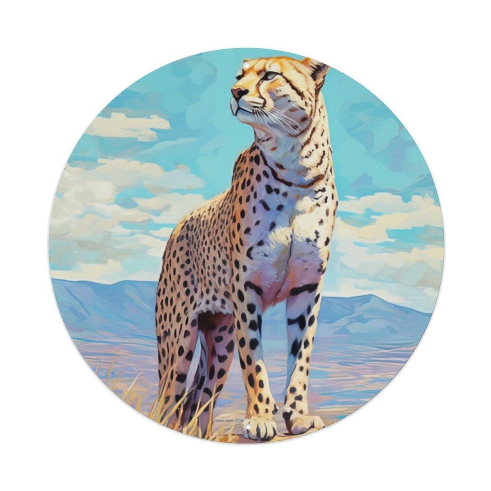 Animal Art Mighty Leopard Vintage Metal Tin Sign Plaque Wall Decor for Cafe, Club, Garden Round Metal Poster 8x8Inch