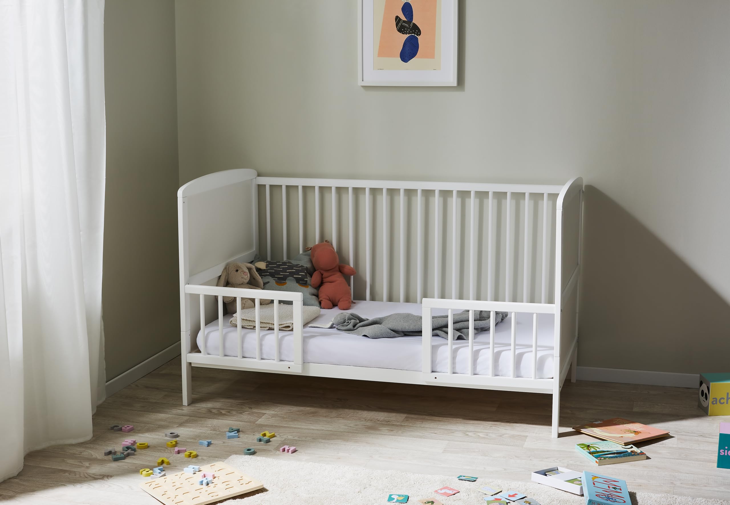 Kids Collective Babybett Kinderbett 70x140 Umbaubares Gitterbett höhenverstellbar & herausnehmbare Sprossen | weiß Vollholz Kiefer Made in Europe | von Geburt bis 6. Lebensjahr