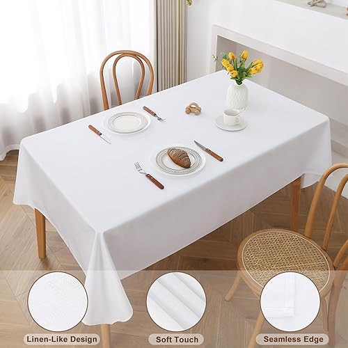 Miniatura 7 de UFRIDAY Manteles rectangulares blancos para mesas rectangulares de 6 pies de 60 x 84 pulgadas, mantel rectangular de tela lavable para mesas