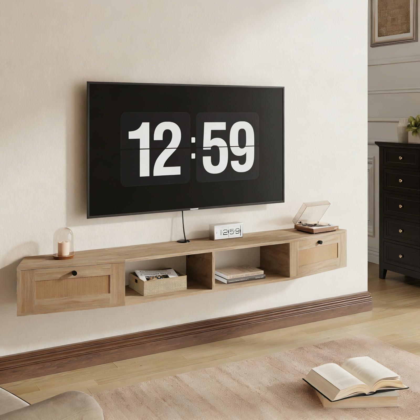 DSNAPE Floating TV Stand, Wall Mounted TV Unit for TVs up to 80 Inches with 2 Cabinets, Entertainment Center TV Console for Under TV Large Storage (Oak, 178CM/70.1")