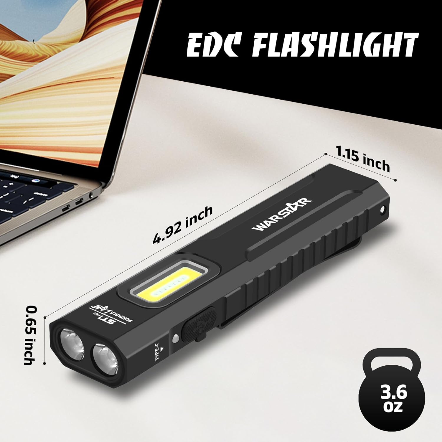 Rechargeable EDC Flashlight, 1500 Lumens Flat Pocket Flashlight with UV Light, Magnetic Base and Pocket Clip, USB-C Portable Flash Light for Camping, Home, Emergency, Car Repair