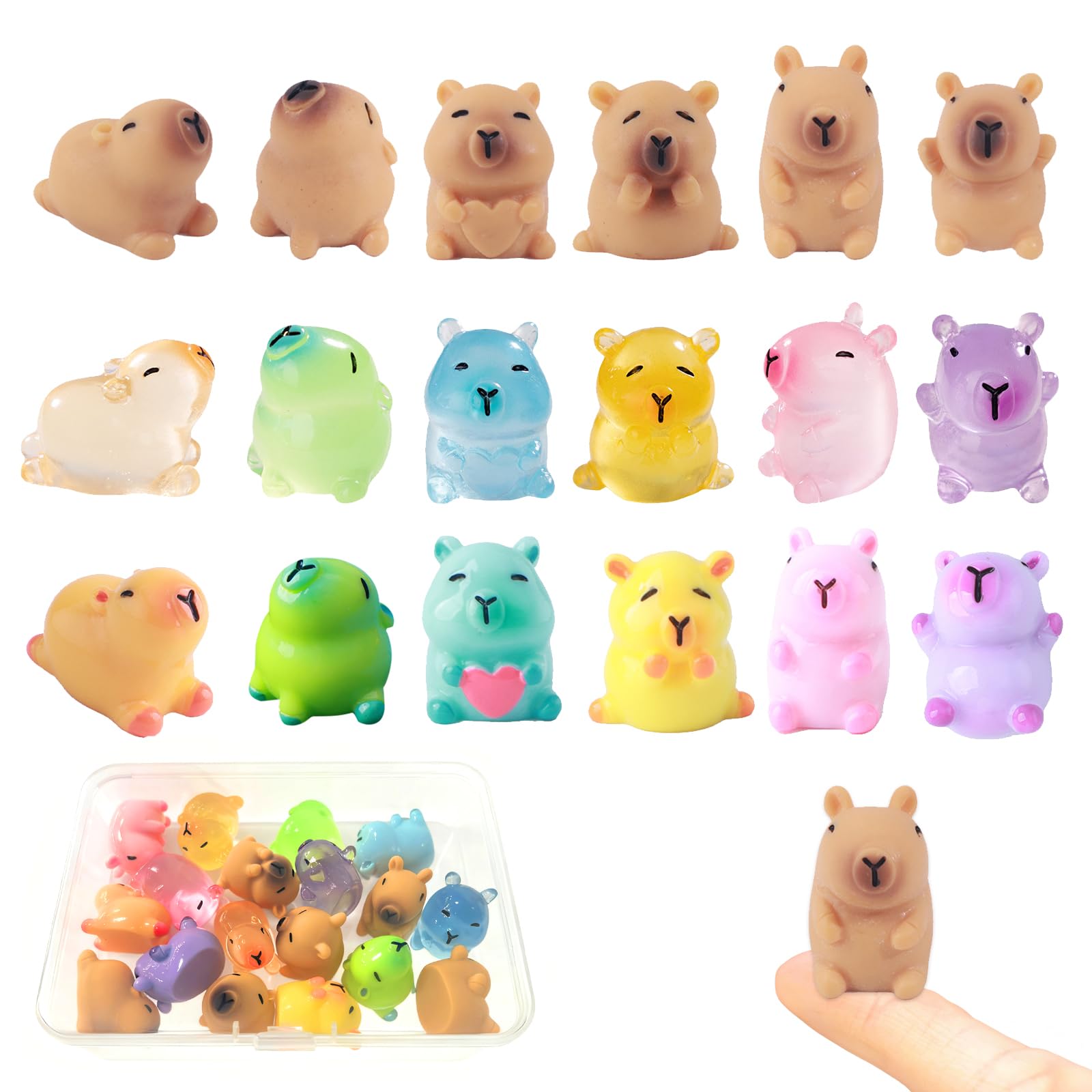 Resin Animals Capybara – 18 Pcs Mini Resin Capybara Figures, Including Glow-in-the-Dark Tiny Animals, Perfect for Tabletop, Dollhouse, Garden, Fairy Garden, DIY Crafts, Party & Landscape Decorations