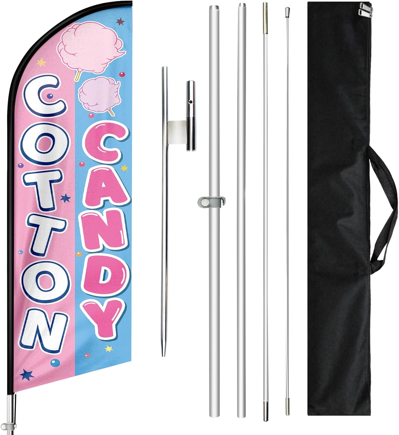 Cotton Candy Feather Flag 11FT with Pole Kit, Outdoor Swooper Advertising Banner Sign for Candy Store, Ice Cream Shop, Bakery, Festival Business Display