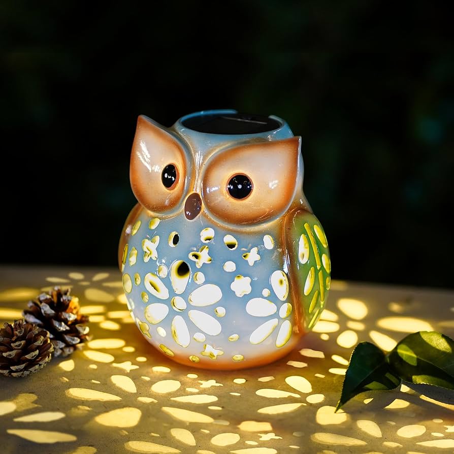 MININOVA Garden Statues Owl Solar Lantern Hollow Out Waterproof