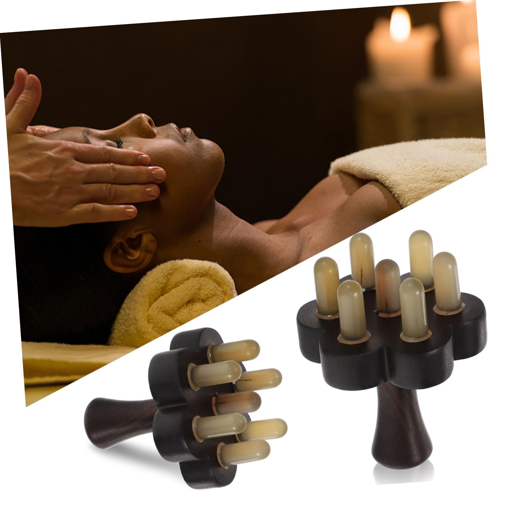 Peine de Masaje de Madera para Cabelludo, Antiestático, 7 Cabezas de Masaje, Adecuado para Relajación y Cuidado del Cabello