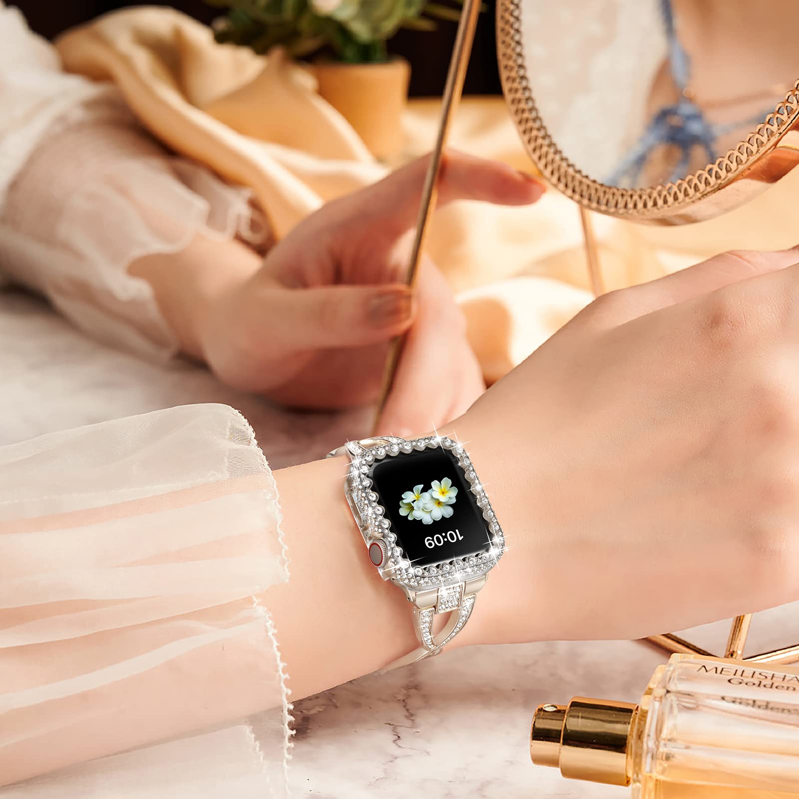 Bling Bumper Case Kompatibel mit Apple Watch Series 9 8 7 41 mm, Diamant-Schutzhülle für Damen, harter PC-Rahmenschutz für iWatch 41 mm, transparent
