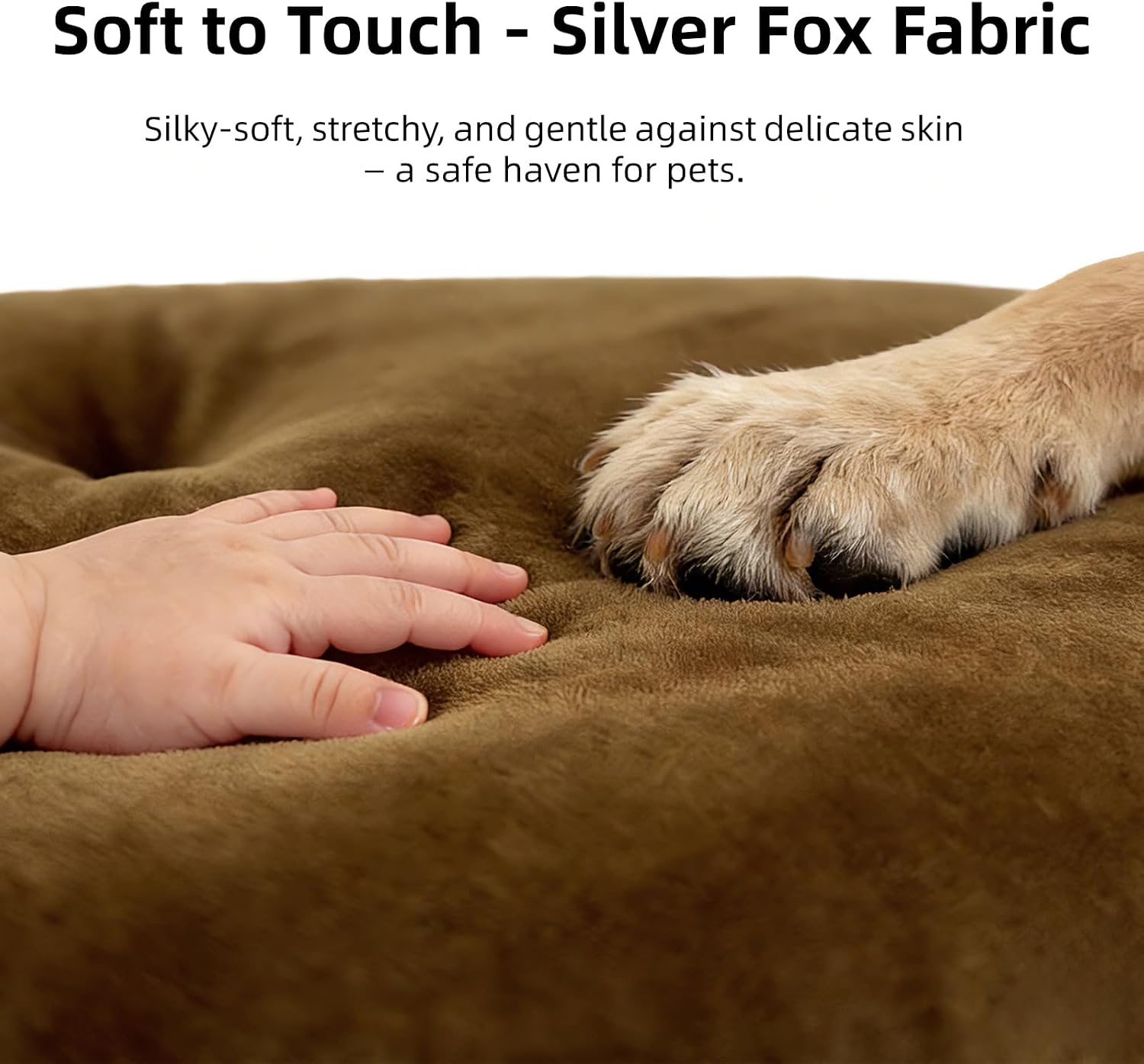 Washable Dog Bed for Medium Dogs, 29x18 Inch Short Plush Oval Crate Pad with Non-Slip Bottom, Silver-Tipped High-Resilience Pet Mat,Brown