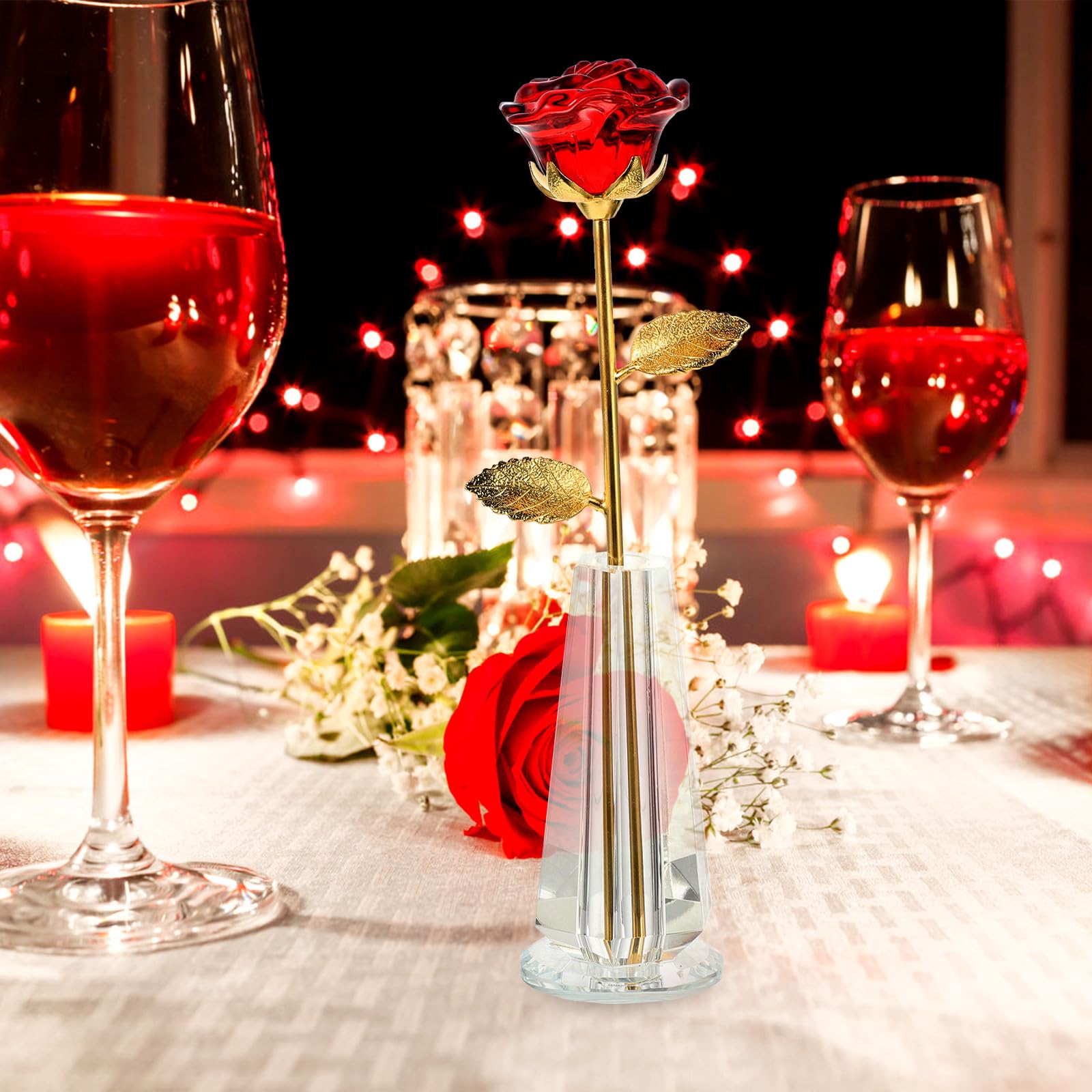 PATKAW Flor de Cristal Elegante con Luz LED para Decoración de Dormitorio y Estantería, Obsequio de San Valentín Adecuado para Parejas y Novias, Adorno Moderno