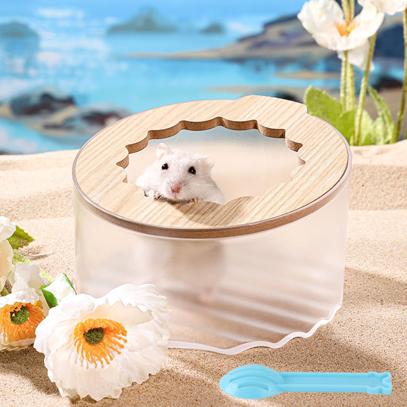 Marchul Hamster Sand Bath Container, Hamster Sand Bath Box with Cleaning Scoop, Transparent Hamster Bathtub Bathroom Toilet, Easy to Clean, Hamster Litter Box for Dwarf Hamster,Syrian Hamster, Gerbil