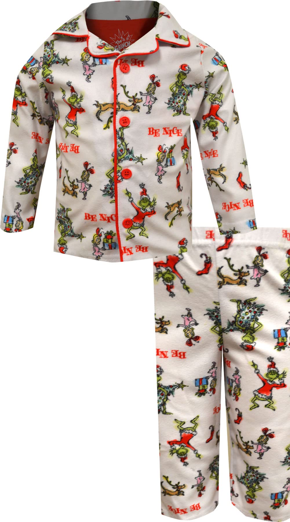 Komar Kids Boys' Dr. Seuss The Grinch Infant Traditional Flannel Pajamas (4T) White